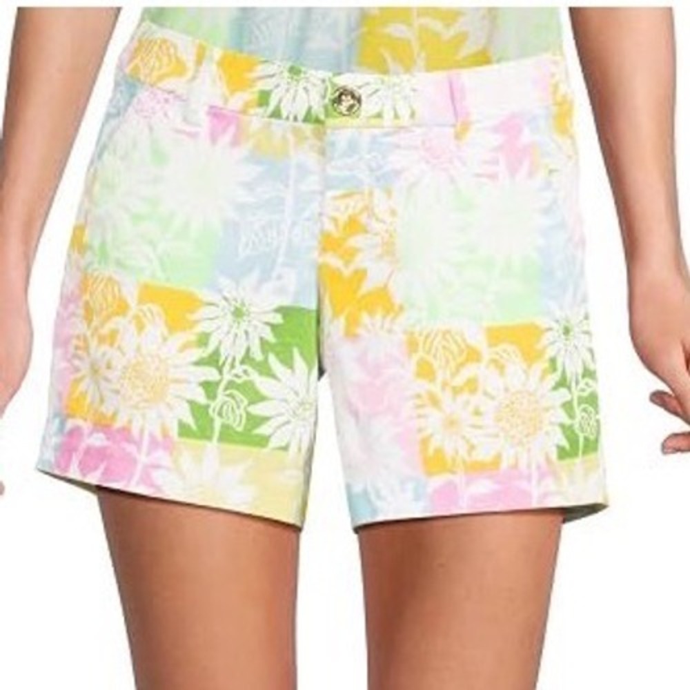 Lilly Pulitzer Womens Callahan Stretch Shorts Patchwork Sunflower Floral Size 14